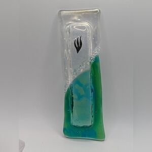 Hand crafted fused Teal Dichroic glass  Mezuzah case For Jewish Home Or Gift.